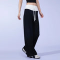 High-Waisted Color-Block Straight-Leg Sports Pants for Women, Loose Fit with Drawstring, Slimming Wide-Leg Yoga Pants, Casual Br