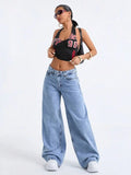 Trend Casual Versatile Low Waist Floor-Length Pants 2026 Autumn New Snow Washed Loose Wide Leg Women's Jeans