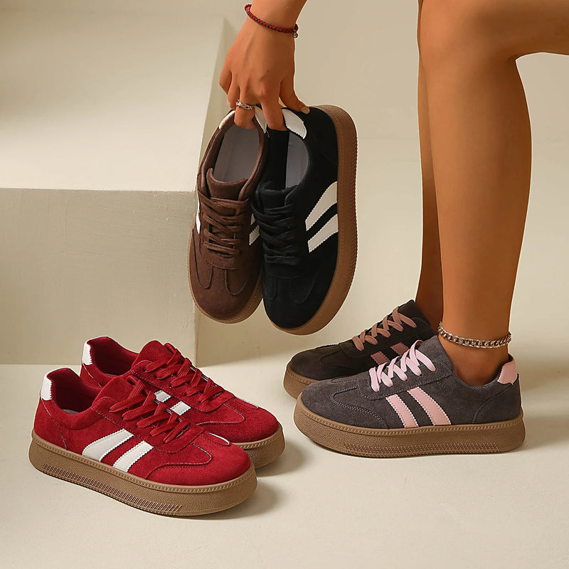 Women Suede Thick Sole Platform Sneakers Non-Slip Breathable Lace-Up Low-Top All-Match Daily Wear Outdoor Casual Walking Shoes