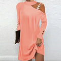 Women Sexy Off Shoulder Halter Neck Mini Dress Autumn Long Sleeve Casual Loose Solid Color Dresses Elegant Office Lady Clothing