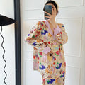 2024 Cute Dog Printed Pajamas for Women's Spring and Autumn New Lazy Style Sweet Homewear Silk Pajamas for Women Sleepwear