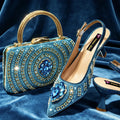 2026 Italian Inspired Gold Rhinestone HAND CRAFTED UPPER Pointed Toe Women High Heels Shoes and Bag Set Elegant Party Shoes
