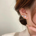 Korean Unique Pearl Crystal Back Double Sided Stud Earrings for Women Jackets Curved Piercing Ear Jewelry Pendientes Gift