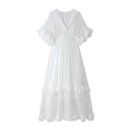 Casual Cascading Ruffle Women Dress Chic Patchwork Lace Up Half Flare Sleeve O-neck Female Dresses 2025 Summer Beach Lady Robe