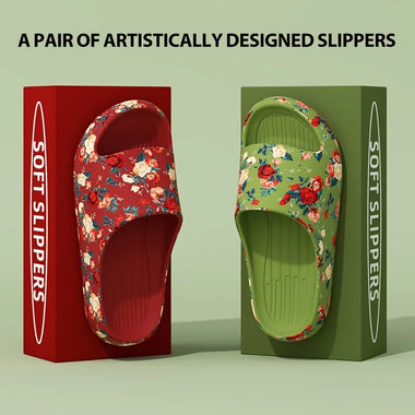 Women Men Floral Slide Sandals Plus Size Soft Slippers Thick Sole Non Slip Beach Shoes Casual Summer Indoor Outdoor Footwear