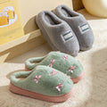 Fashion Women's Bow Slippers Winter Indoor Home Warm Non-Slip EVA Thick Bottom Couples Shoes Plush Soft Sole House Slides