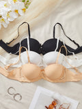 3PCS Women's Floral Lace Strapless Bra Solid Thin Cup Removable Straps Comfort Daily Lingerie Top