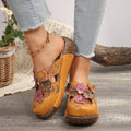 ZXRYXGS Premium Pu Leather Flowers Women Stylish Slippers Flat Wedges Sandals 2026 Round Toe Large Size Wearing Outside Slippers