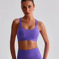 Solid Color Butter Cross Gym Yoga Underwear Women Cross Back Shoulder Straps Fitness Sport Bra High Impact Push Up Top With Pad