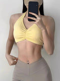 Women's T-Back Adjustable Strap Yoga Halter Sports Bra - Quick-Dry, Breathable, Shockproof Gym Tank Top
