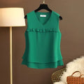 2026 Fashion Brand Summer Top Ladies Plus-size Loose Cover Belly Chiffon Shirt Sleeveless V-neck Temperament Small Shirt Blouse
