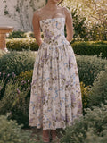 Elegant Floral Long Sundress Women's High Waist Hollow Out Dress White Sun Dresses Summer Evening Graduation Party