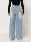Jeans For Woman Y2k Clothes Light Blue Wide Leg Denim Pants Loose Fashion Simple Stretch Free Four Seasons Popular Casual