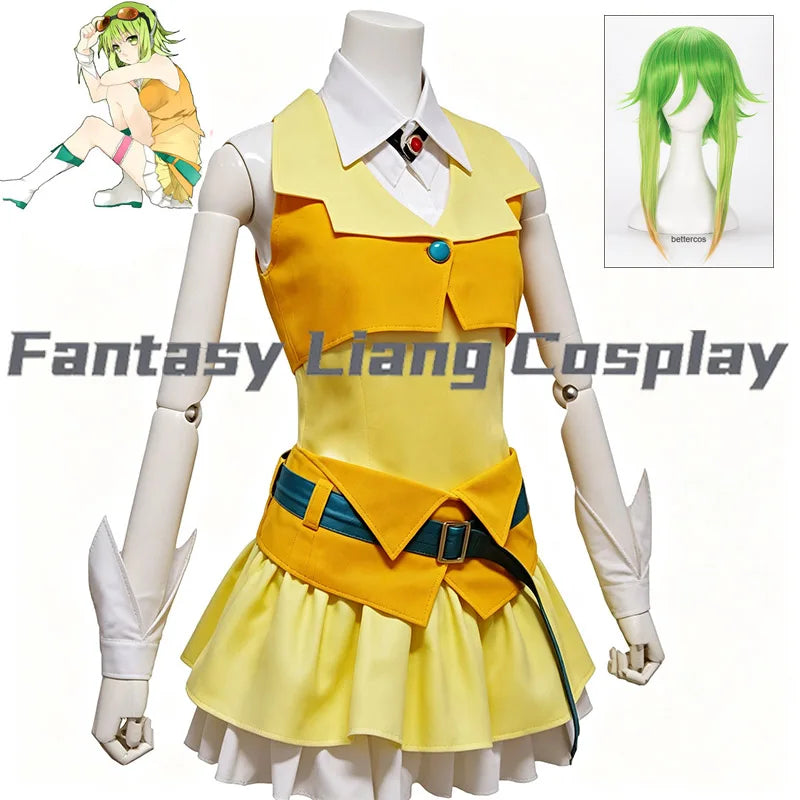 Vocaloid Megpoid GUMI Default Cosplay Costume Wig Shoes Full Set Orange Yellow Outfit For Halloween Carnival Party Comic Con