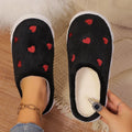 Bottom FluffyCasual Thick  Heart Embroidery Slippers Woman Outdoor Lightweight Fuzzy Lined Slippers Women Cozy Warm Plush Shoes