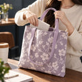 Portable Floral Canvas Tote Bag Large Capacity Reusable Commute Handbag Lightweight Shoulder Bag For Students