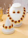 Vintage Red Oval Gemstone Jewelry Set for Women Gold-Plated Geometric Twisted Necklace Earrings Bracelet Elegant Banquet Wedding Statement Accessories