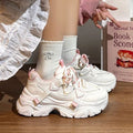 Women's Kawaii Heart Decor Chunky Platform Sneakers Colorblock Dad Shoes Breathable Mesh Lace-Up Height Increasing Shoes Size 40