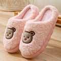 Winter Warm Cute Plush Closed Toe Slippers For Women Couples Indoor Wear-Resistant House Sandasls Cartoon Bear Slip On Slides