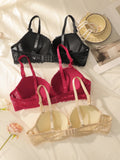 3 Pcs Multiple Colors Underwire Lace Lingerie Women Push Up Bra With Steel Ring Fashion Women Underwear Panty Everyday Bra 2941