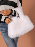 Women's Korean Style Fluffy Square Bag Cute Faux Fur Tote Bag Autumn Winter Underarm Shoulder Handbag Versatile Purse