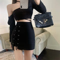 Xpqbb Gothic High Waist Black Mini Skirts Women Sexy Tight Bandage Bag Hip Short Skirt Woman Korean Slim Fit Zipper A Line Skirt