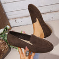 Women's V-Cut Suede Loafers, Round-Toe Pu Flat Slip-On Shoes, Retro Versatile Casual Women's Shoes for Commuting