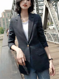 Vintage Women's Blazer Checked Plaid Fashionable Suit Jacket Thin Coats patchwork pocket coat OLCasual Outwear Suits