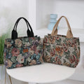 Casual Floral Print Women's Tote Bag Thickened Large Capacity Lunch Bag Zipper Canvas Jacquard Handbag