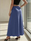 Daily Streetwear Ladies High‑waist A‑Line Maxi Skirt Solid Soft Knit Swing Long Skirt Elastic Wide Waistband Skirts