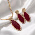 Elegant Black/Red Oval Charm Jewelry Set Snake Chain Necklace Drop Earrings Fashion Gift For Women Birthday Holiday Present