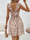 Women's Printed Hollow out Hem Ruffle Trim Dress Casual Beach Vacation Outfit Floral Summer Dress Evening Dresses 2026