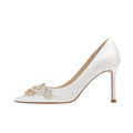 Maogu Satin Rhinestone Crystal Shallow Pumps Stiletto High Heel Luxury Women's Shoe 2023 Spring White Women Bridal Wedding Shoes