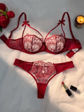 Women's Lingerie Set 2-Piece Women's Black Comfortable Lightweight Bow Semi Transparent Lingerie Set ZA824057