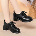 Shoes Middle Aged Ladies Lace Up Block Heel Oxford Shoes Soft Leather Comfortable Single Shoes Versatile Office Work Footwear Spring