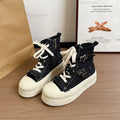 Women High Top Canvas Sneakers 5CM Height Increasing Lace Up Shoes Ladies Casual Fashion Streetwear Zapatillas De Mujer Size 40