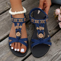 Flower Beaded Bohemian Sandals for Women Summer 2026 Roman Style Comfortable Flat Sandals Woman Lightweight Non Slip Beach Shoes