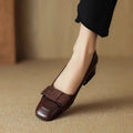 Spring Autumn Women's Bow Retro Middle Heel Single Shoes Woman Square Head Leather Pumps Fashion Elegant Thick Heeled Loafers
