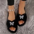 Pink Glitter Butterfly Fluffy Furry Slides Women Winter 2026 Luxury Warm Fur Indoor Slippers Soft Plush Flat Heel Cotton Shoes