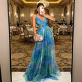 Women's Fashion Spring Summer New Mesh Floral Print Elegant Party Dress ladies Halter Neck Holiday Beach Long Dress