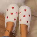 Bottom FluffyCasual Thick  Heart Embroidery Slippers Woman Outdoor Lightweight Fuzzy Lined Slippers Women Cozy Warm Plush Shoes