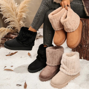 2026 Fashion Solid Color Ribbed Cuff Design Comfort Women's Snow Boots Winter New Simple Round Toe Outdoor Casual Women Boots