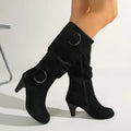 2026 New Pleated Design Buckle Strap Women's Knee High Zipper Boots Spring Autumn English Style Fashion Casual Women Shoes