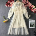 Women Evening Dress Three-dimensional Decoration Floral Mesh Stand Collar Lantern Sleeve Waist Up Ladies Dresses Summer 2024