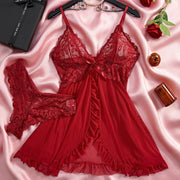 Women Lingerie Slip Summer Sexy Lingerie Dress Women Lace See Through Nightdress Sleepwear Solid Slim Soft V Neck Full Slip Sleepwear & Dresses