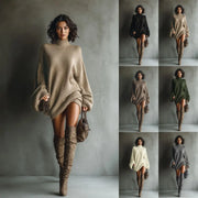 Elegant Long Sleeve Solid Knitwear Sweaters Dresses Women High-Neck Casual Commute Clothes Autumn Winter Female Pullover Dress