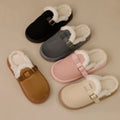 Winter Platform Plush Mules Slippers Women Fashion Belt Buckle Thick Plush Warm Home Fluffy Slides Outdoor Non Slip Cotton Shoes