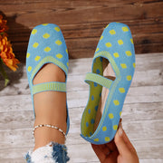 Women's Shoes Mesh Breathable SquareToe Flat Shoes Fashion Soft Bottom Knitted Shoes Female Casual Slip on Footwear Loafers