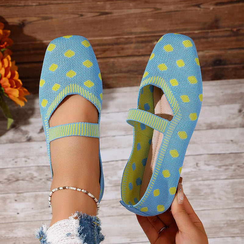 Women's Shoes Mesh Breathable SquareToe Flat Shoes Fashion Soft Bottom Knitted Shoes Female Casual Slip on Footwear Loafers