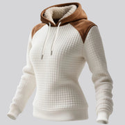 3XL Women's Color Block Quilted Hoodie Sportswear Outdoor Daily Streetwear Pullover Sweatshirt White